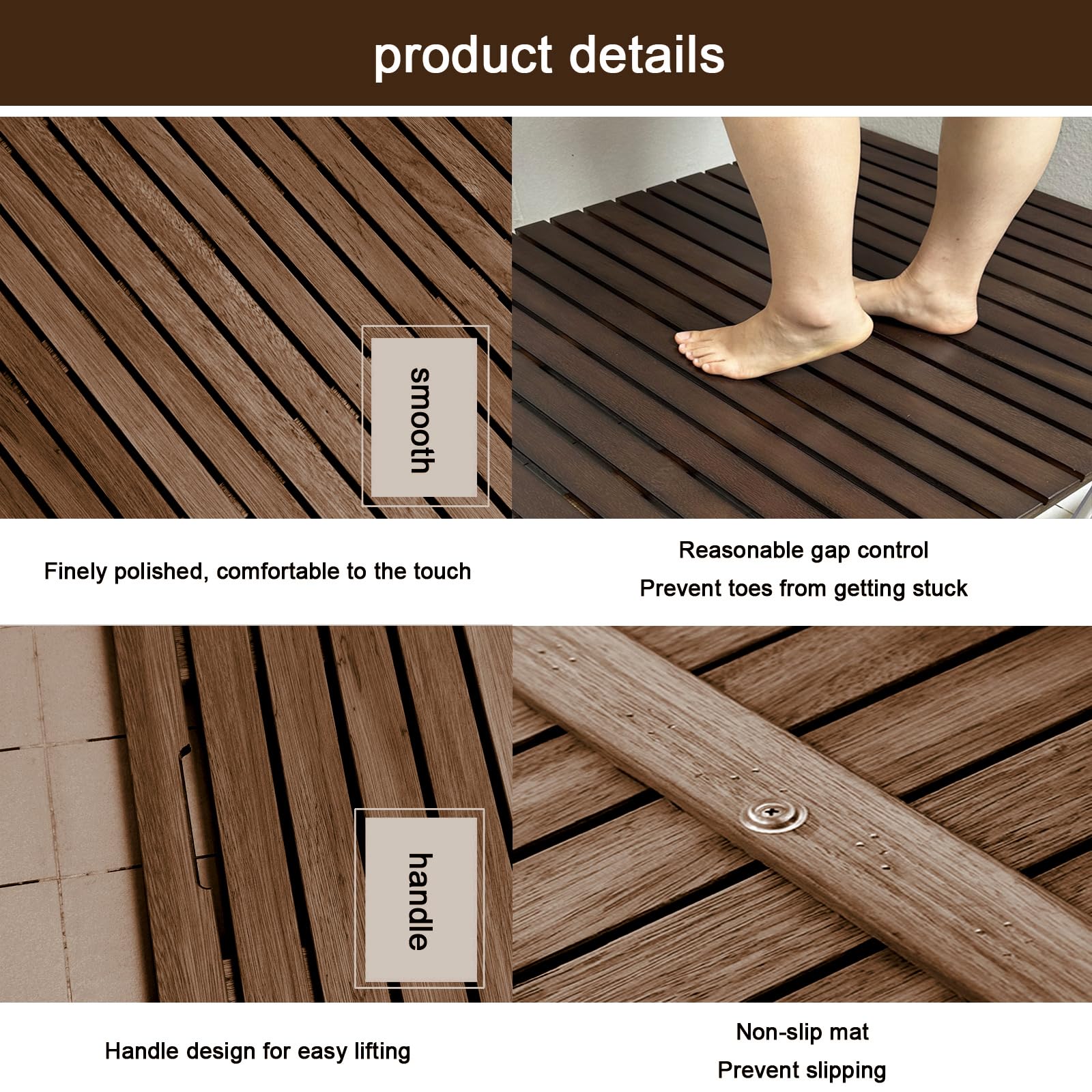 Alfombra de Madera para baño, Alfombra de baño y Ducha Madera Nogal Negro, Varios tamaños(40x40cm/16x16in)