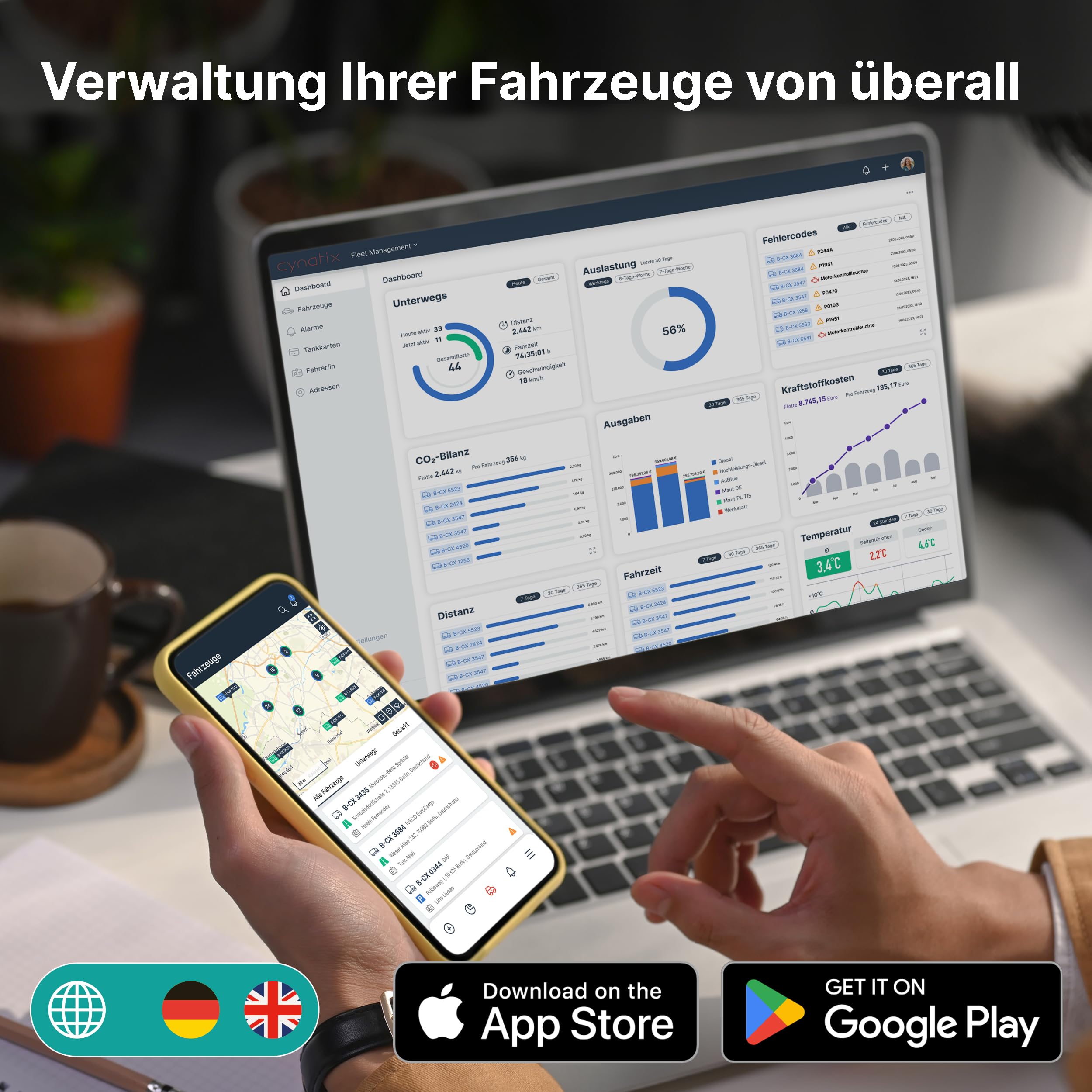 OHNE ABO | 4G-Pro Cynatix GPS Tracker Komplettpaket 2 Jahre | Echtzeit-Ortung inkl. SIM & App | Auto, LKW, Wohnmobil, Transporter