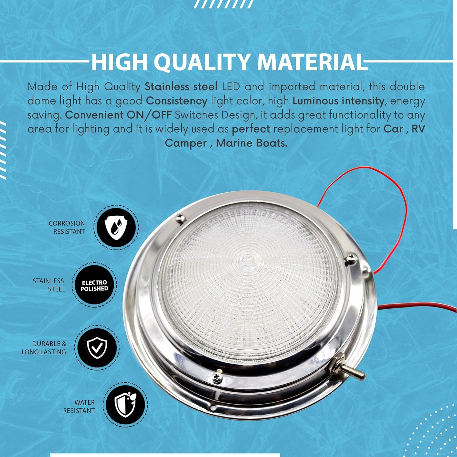 MARINE CITY 304 Grade Stainless Steel Long Battery Life LED Dome Light Interior Roof Ceiling White Lamp Interior Lights for Room RV Boat 4 Inches (12V, 3W) for Marines – Boats – Yachts (Pack of 1) : Sports & Outdoors