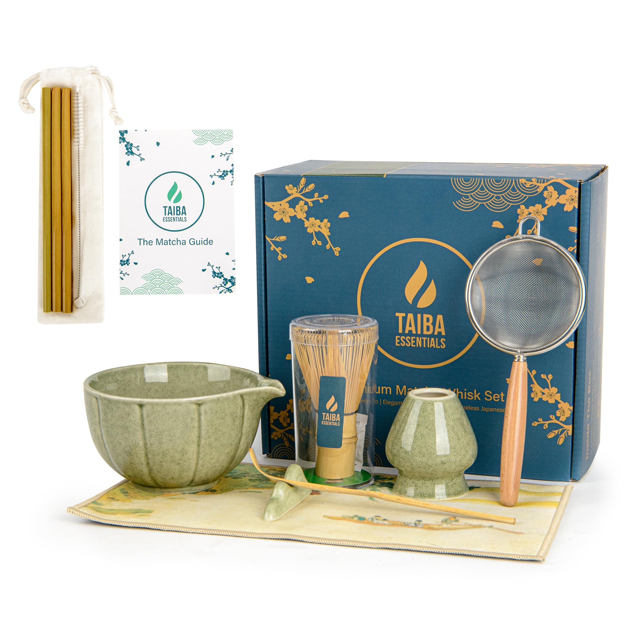 Photo 1 of 12-Piece Matcha Whisk Set - Complete Matcha Kit Including Matcha Bowl with Spout, Bamboo Whisk, Bamboo Straws, Scoop with Holder, Sifter with Wooden Handle & More - Premium Matcha Gift Set