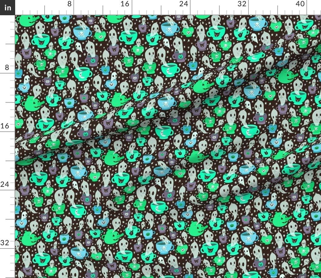 Spoonflower Fabric - Tea Blues Ghost Halloween Reading Pumpkin Printed on Petal Signature Cotton Fabric by The Yard - Sewing Quilting Apparel Crafts Decor