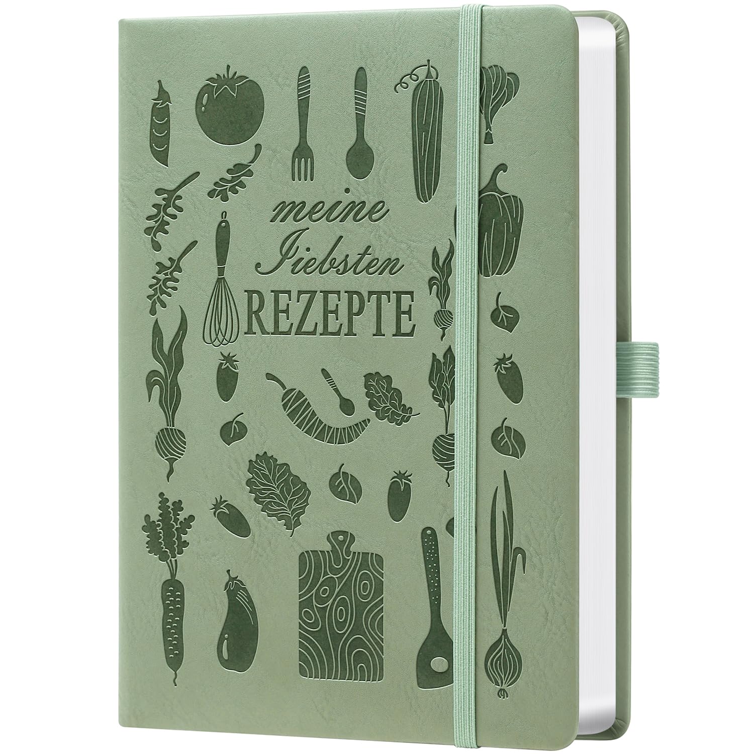 Rezeptbuch zum Selberschreiben A5, Kochbuch Selbst Schreiben, Leeres Kochbuch für eigene Lieblingsrezepte – mit Register & Inhaltsverzeichnis – Ideal zum Verschenken an Kochliebhaber, Armeegrün