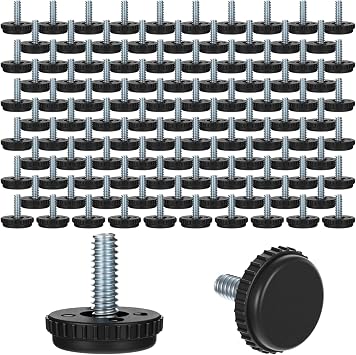 100 Pcs 1/4-20 Stainless Steel Adjustable Furniture Levelers Screw in Threaded Leveling Feet for Furniture Glide Leveling for Table Chair Cabinet Legs