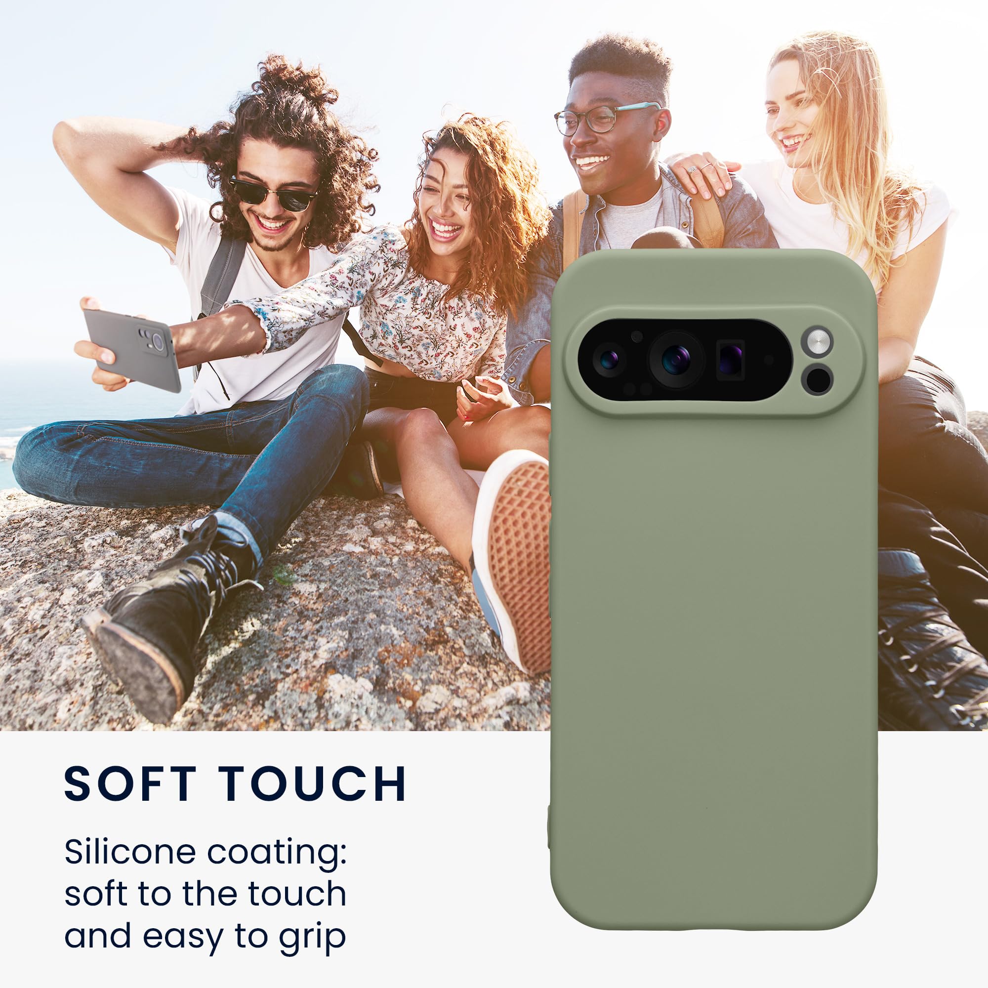 kwmobile Case for Google Pixel 9 Pro Case - Protective Slim TPU Phone Cover - Soft Matte Finish - Gray Green - Image 4