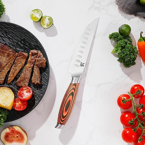 Miniatura 7 de MSY BIGSUNNY Juego de cuchillos para carne, 4 piezas, hoja de acero alemán de 5 pulgadas, juego de cuchillos de carne con mango ergonómico de alta