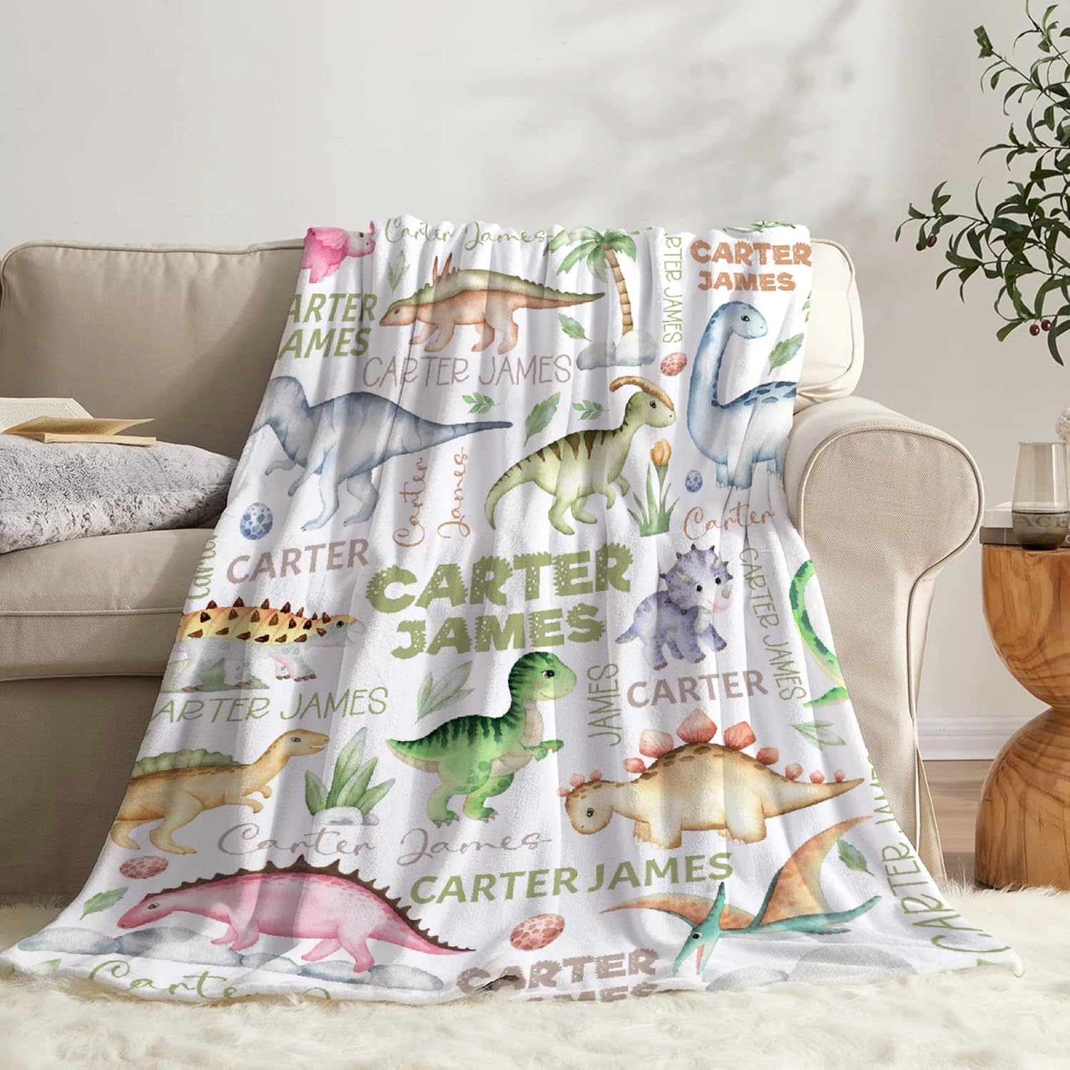 Todeyya Personalized Dinosaur Blanket for Boys Girls