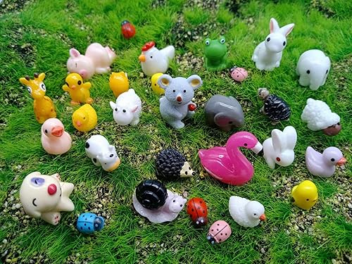 45 piezas de minianimales en miniatura para bricolaje, decoración de jardines de hadas, elefantes, conejos, erizos, gallinas, conejos, cachorros,
