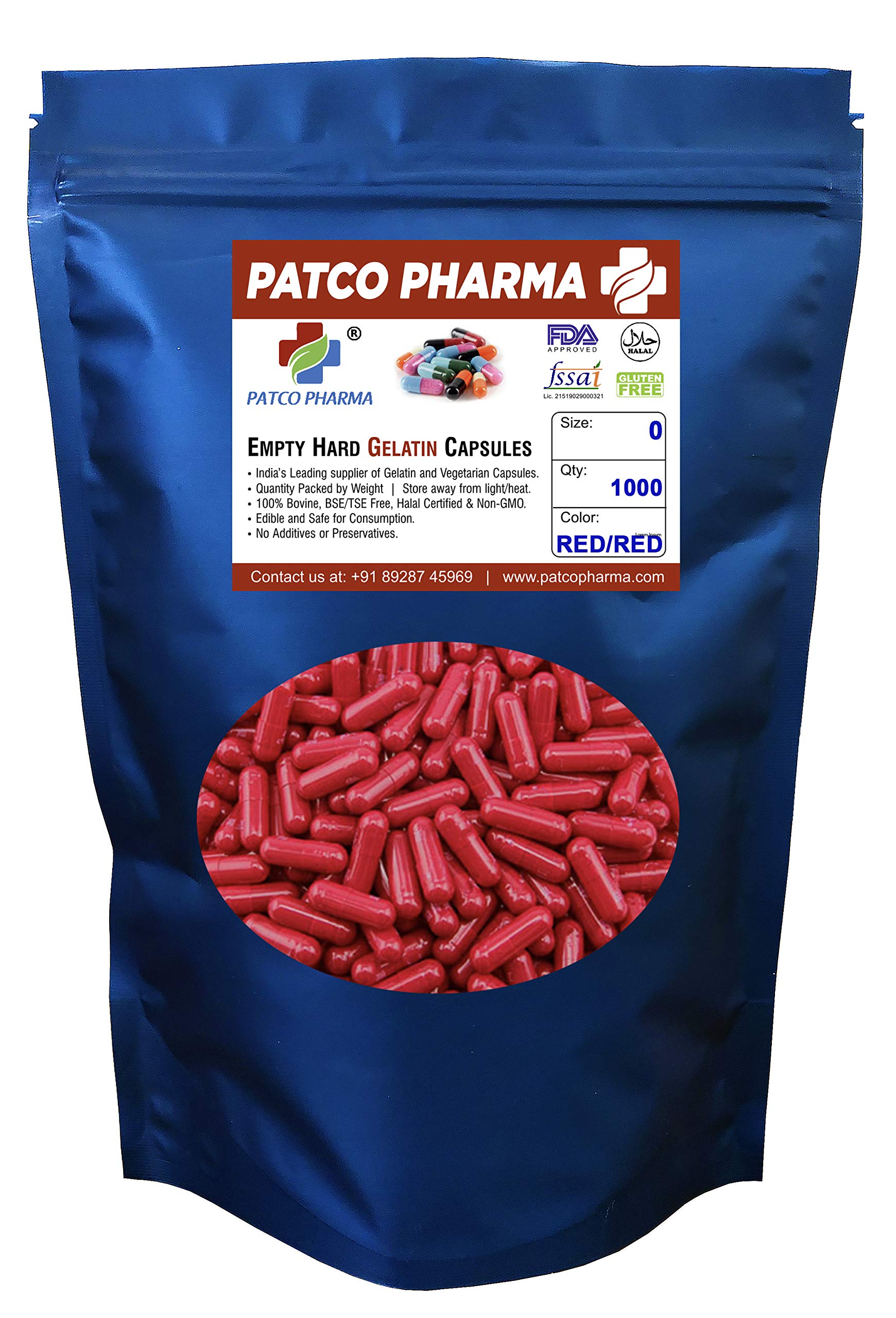 Patco Pharma- Size 0 Red Empty Gelatin Pill Capsule - Gluten Free Halal Certified for DIY Powder Filling (Pack of 1000)-image-23