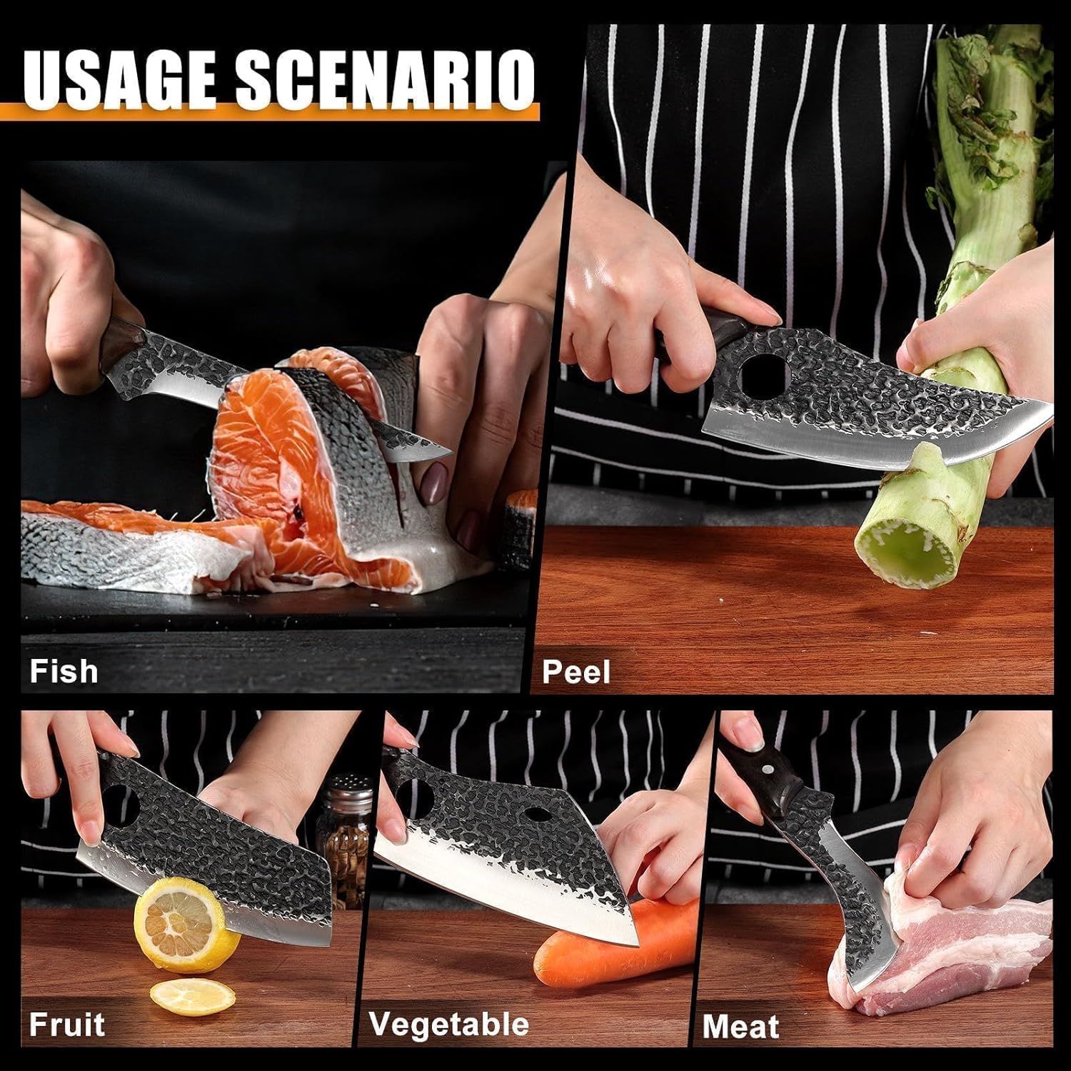 TAN REN 17PCS Butcher Knife Set with Bag, High Carbon Steel BBQ Knife Set for Meat Cutting, Hand Forged Serbian Chef Knives for Men Home & Outdoor Cooking