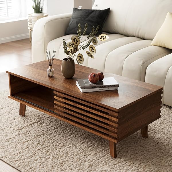 Walnut Center Table with Slatted Door