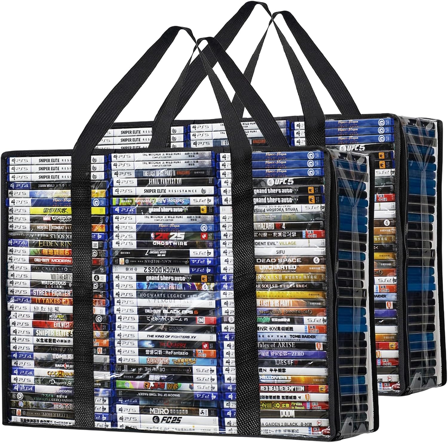 DVD/Blu Ray Storage Bags, 2 Pack Portable Storage Boxes Hold 140 DVDs, 180 Blu-rays (70, 90 Each), Highly Clear Media Organizers for Storing Video Games, DVDs, Blu-rays, CDs