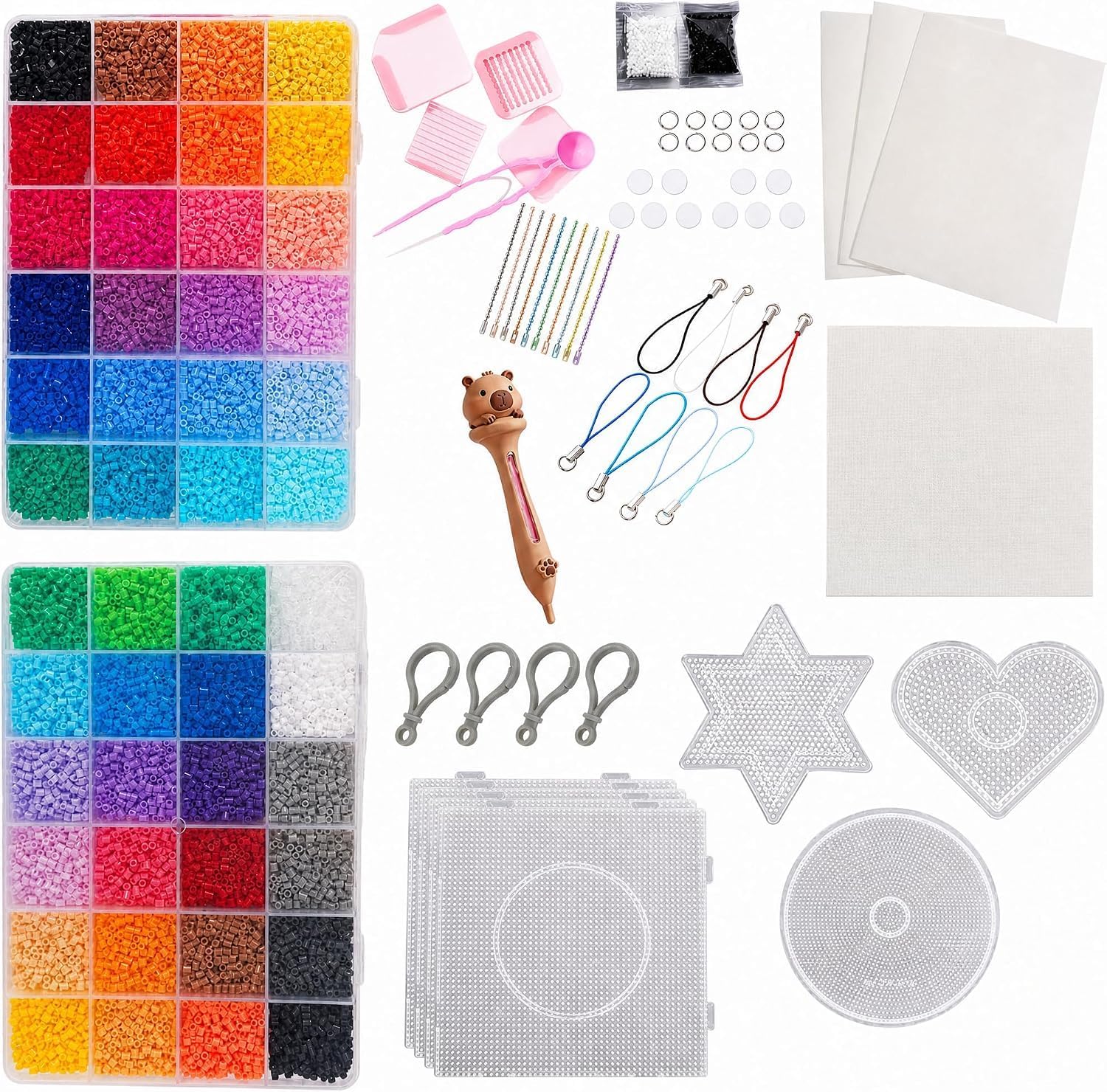 Fuse Beads Refill Kit 24000 Pcs 48 Colors 2.6mm Pixel Beads Craft Kit Including Pegboard, Melting Beads, Ironing Paper, Tweezers