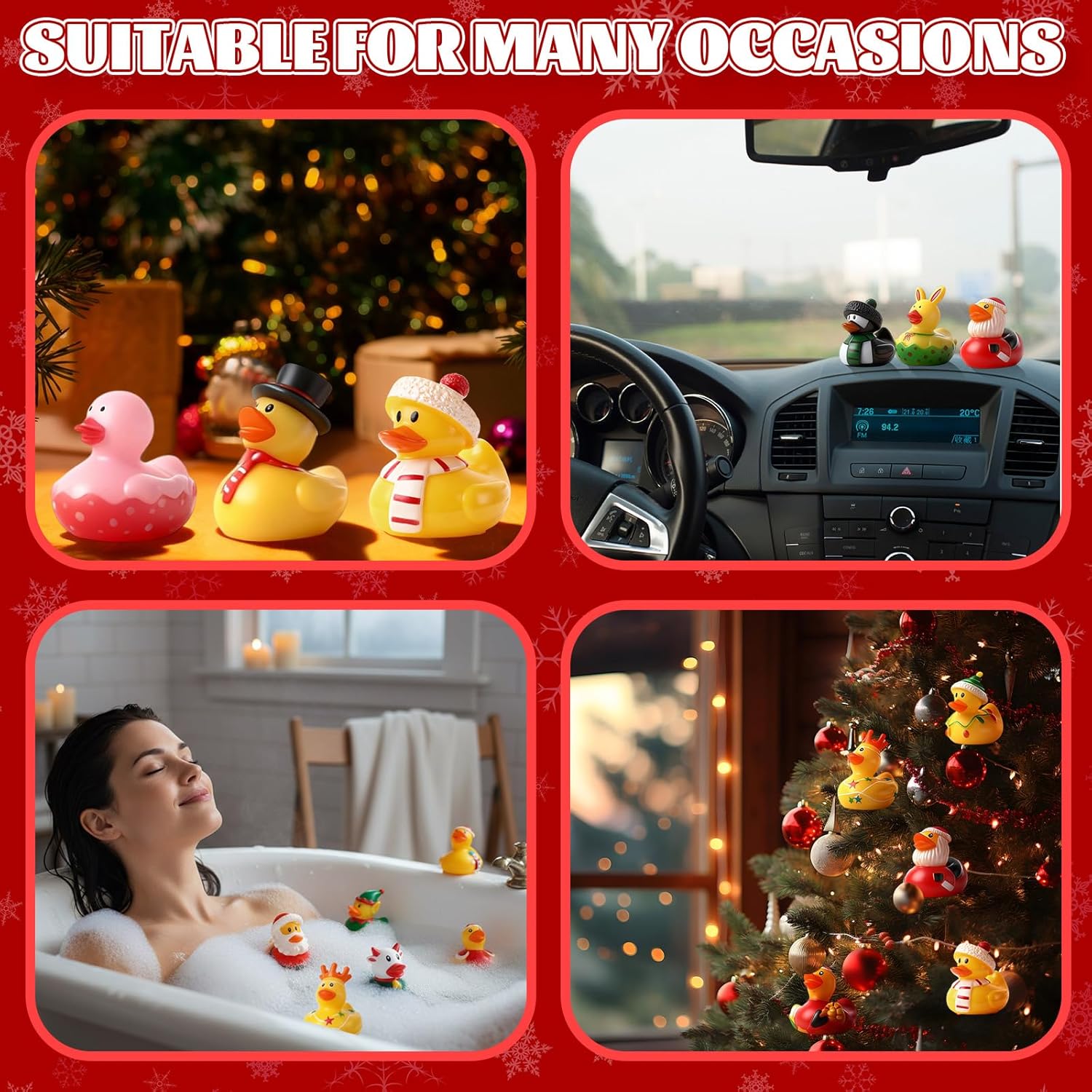 Sotiff 24 Pcs Christmas Rubber Duck Gift Advent Calendar 2026 Surprise Ducky Bath Set for Holiday Party Favor Stocking Stuffers Gift Exchange(Yellow-green,Christmas)