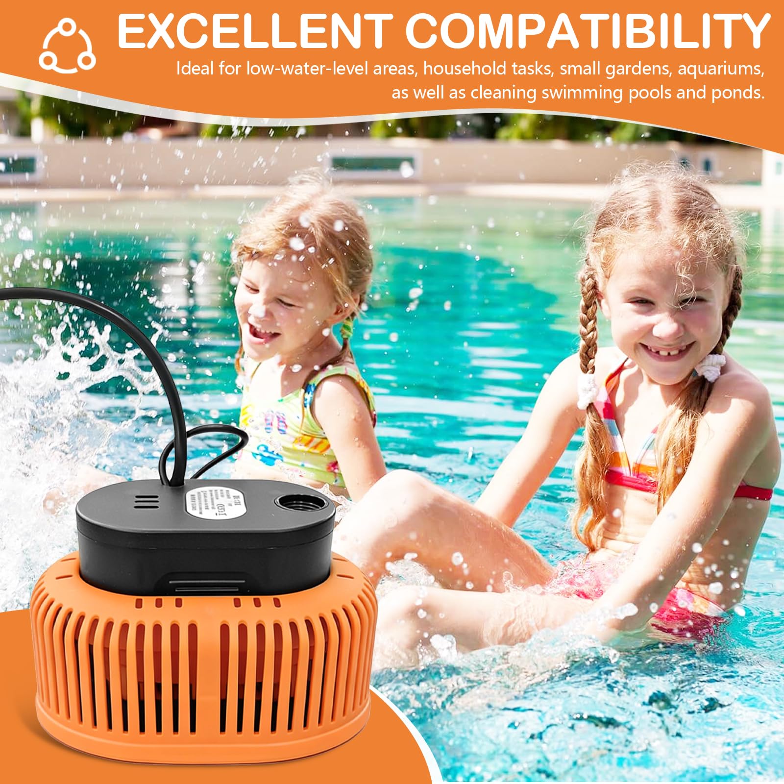 Pompa Sommergibile Acque Scure, Pompa Sommersa 75W 3200L/H pompa di Scarico per Copertura con Cavo da 7,2 m, 6 Adattatori Diversi, Tubo da 5 m Protezione Dalla Mancanza d'acqua