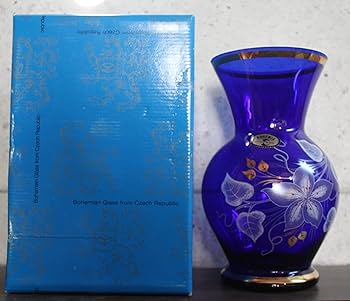 ガラス グラス 花瓶 花入 花器 ボヘミア クリスタル チェコ 高級 Amazon.co.jp: ボヘミアングラス ボヘミアガラス 青色花柄 花瓶