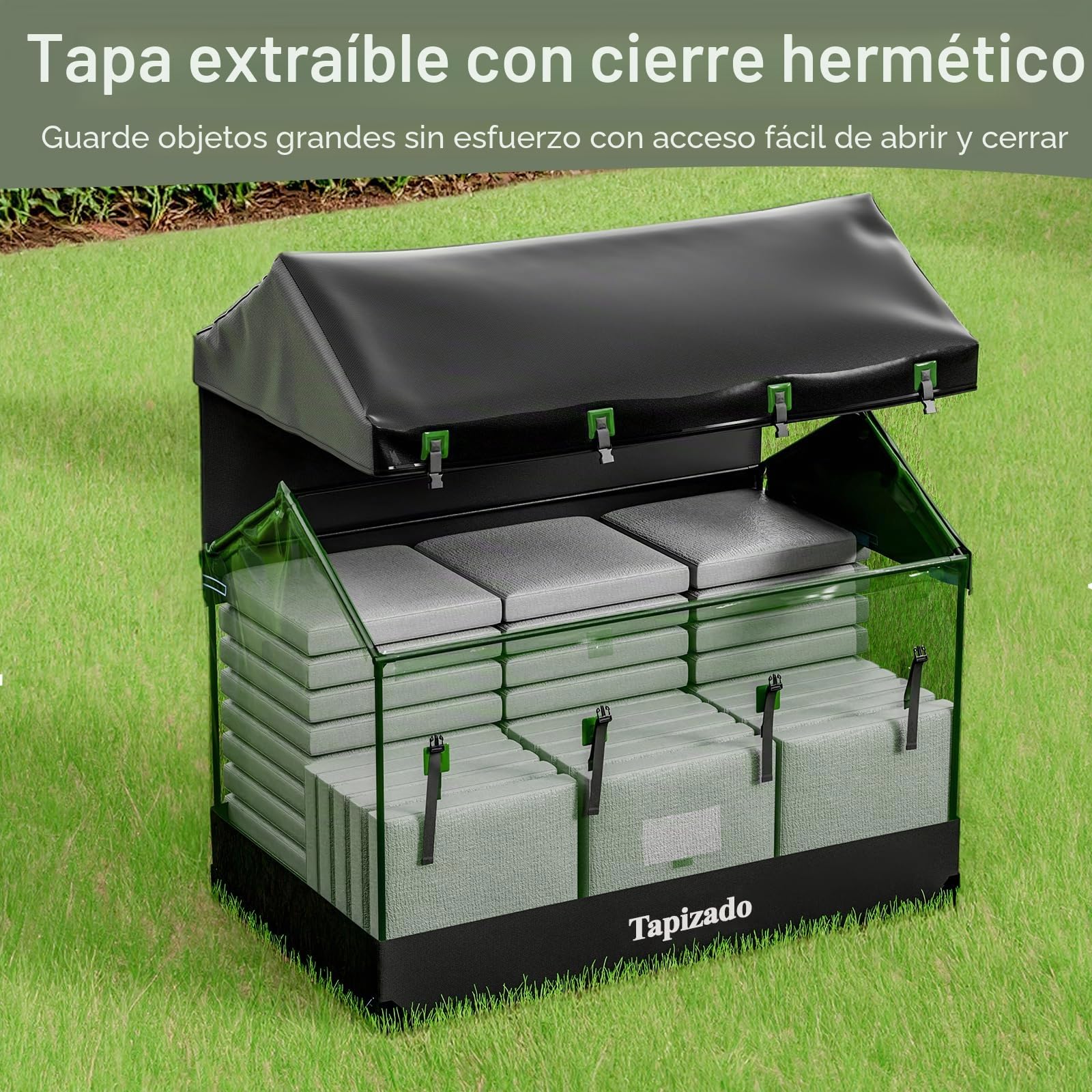 Cajas de almacenamiento para exteriores extra grandes de 310 galones, contenedor impermeable de 1170L para guardar cojines de muebles de patio, accesorios de piscina, herramientas de jardín y