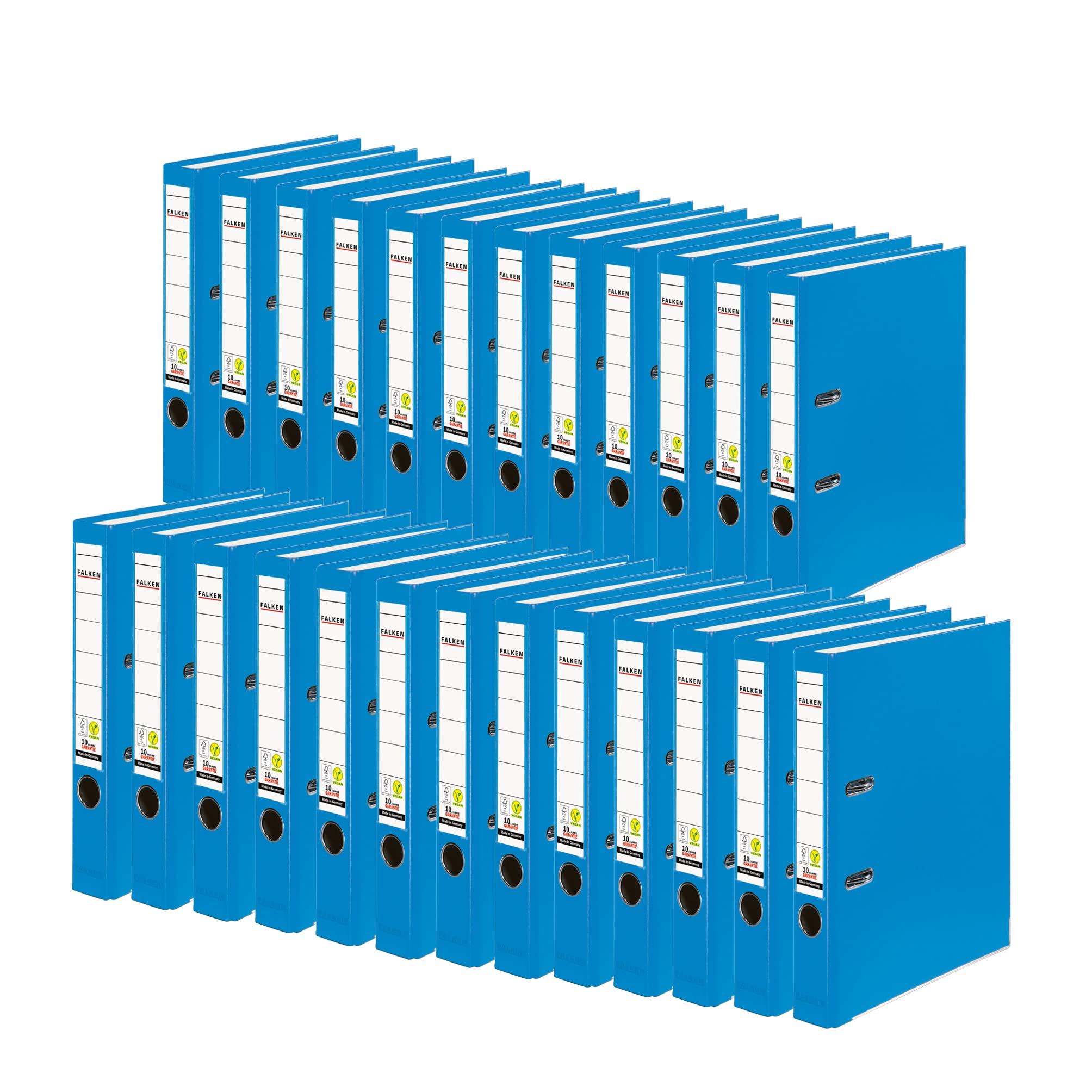 Original Falken 25er Pack PP-Color Kunststoff-Ordner. Made in Germany. 5 cm schmal DIN A4 Pastell-Farbe aqua Ringordner Vegan Aktenordner Briefordner Büroordner Plastikordner Schlitzordner