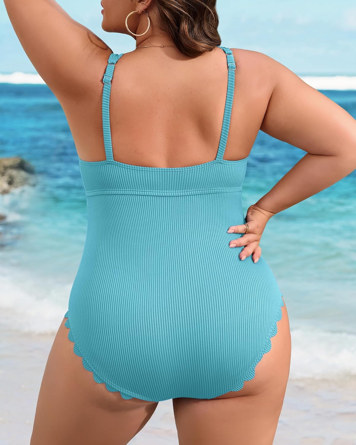 Charmo Plus Size Swimsuit for Women 2026 Tummy Control Scalloped Ribbed One Piece Swimsuits Ruched Modest Bathing Suit - Image 2