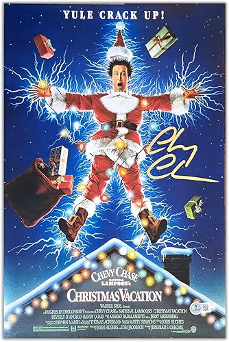Chevy Chase - Póster de película de vacaciones de Navidad autografiado de 11 x 17 pulgadas, firmado a mano en bolígrafo dorado, auténtico