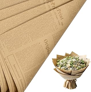 RUSPEPA 20 Sheets Kraft Newspaper Flower Wrapping Paper, Reversible Floral Bouquet Paper, Brown Font Kraft Newsprint Design for Birthday, Florist Supply, Wedding, Valentine's Day, Mother's Day and DIY
