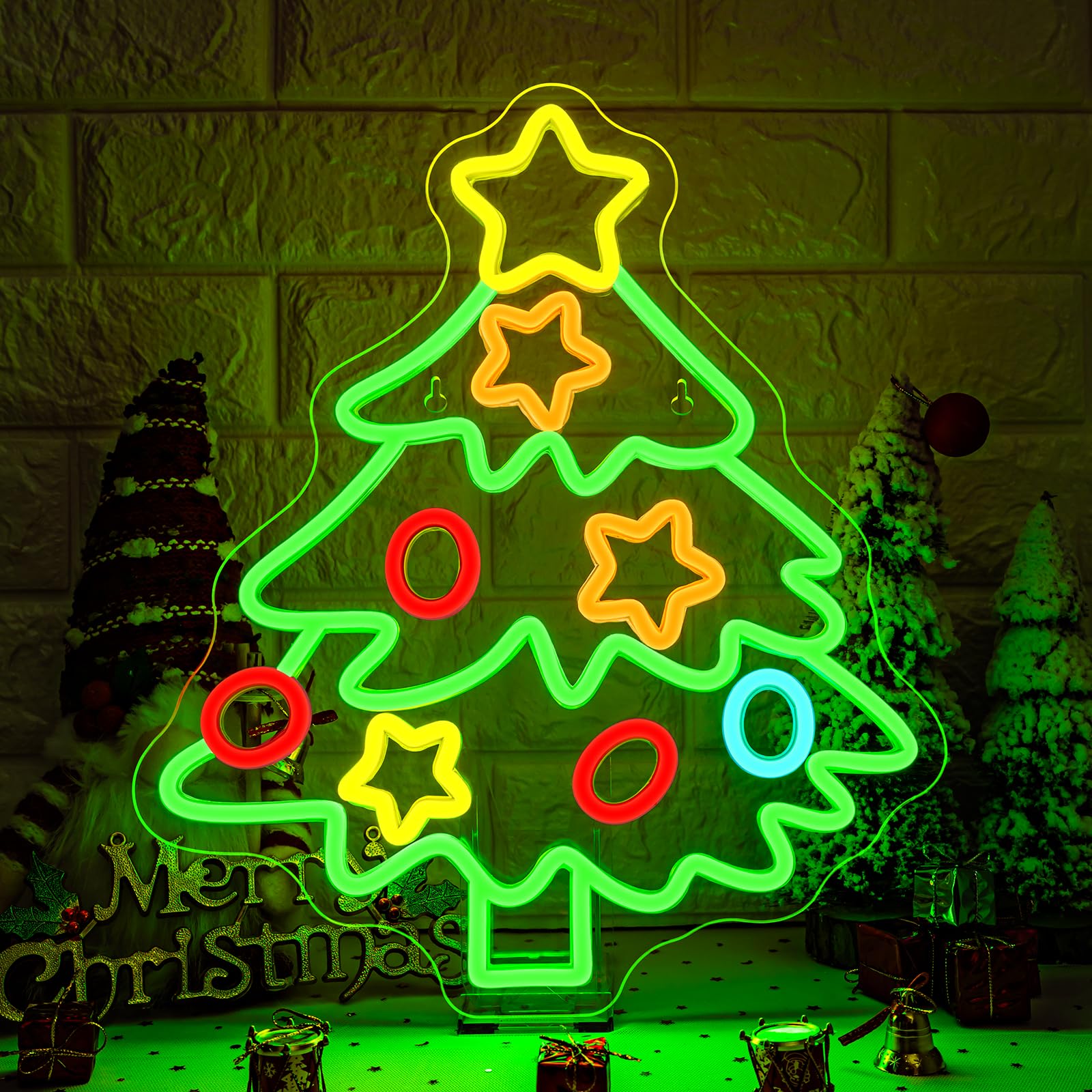 ineonlife Star Christmas Tree Neon Light Sign Star Christmas Tree Neon Sign for Wall Xmas Led Signs for Home,Living Room,New Year,Xmas Party,Holiday,Gifts โ image 1
