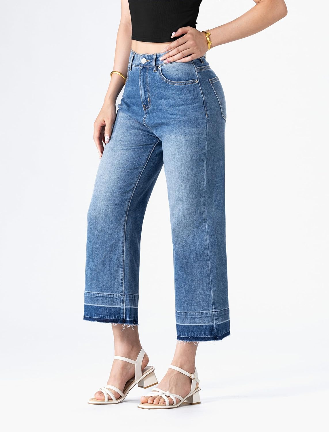 Wide Leg Flare Jeans for Women,High Waisted Stretchy Cropped Denim Trendy Baggy Pants - Image 2