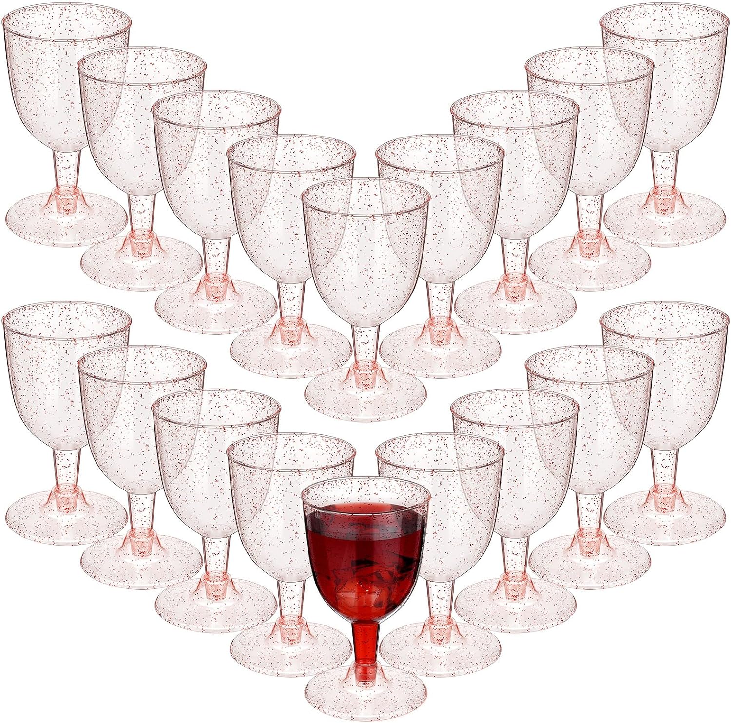 Didaey 48 Pcs Disposable Plastic Wine Glasses 6 oz Party Wine Cups Hard Plastic Drinking Glasses with Stem Stackable Stemmed Goblets for Champagne Dessert Wedding Home Toasting(Rose Gold)
