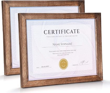 Emfogo Certificate Frames 8.5 x 11 Picture Frames Diploma Frame with Stand Rustic Wood Document Frame with High Definition Gl