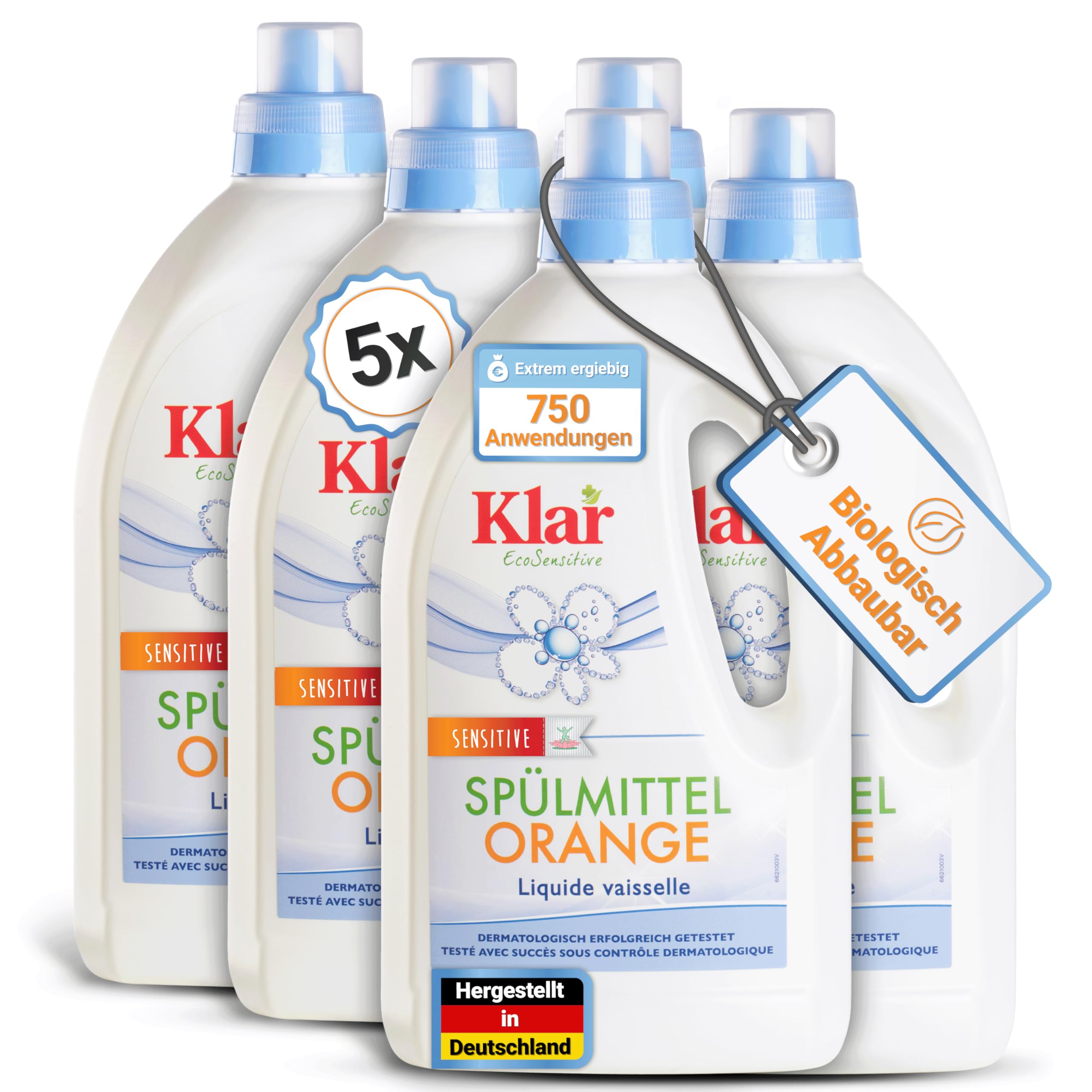 Klar EcoSensitive Spülmittel ORANGE, 1,5l - Spüli mit hoher Fettlösekraft