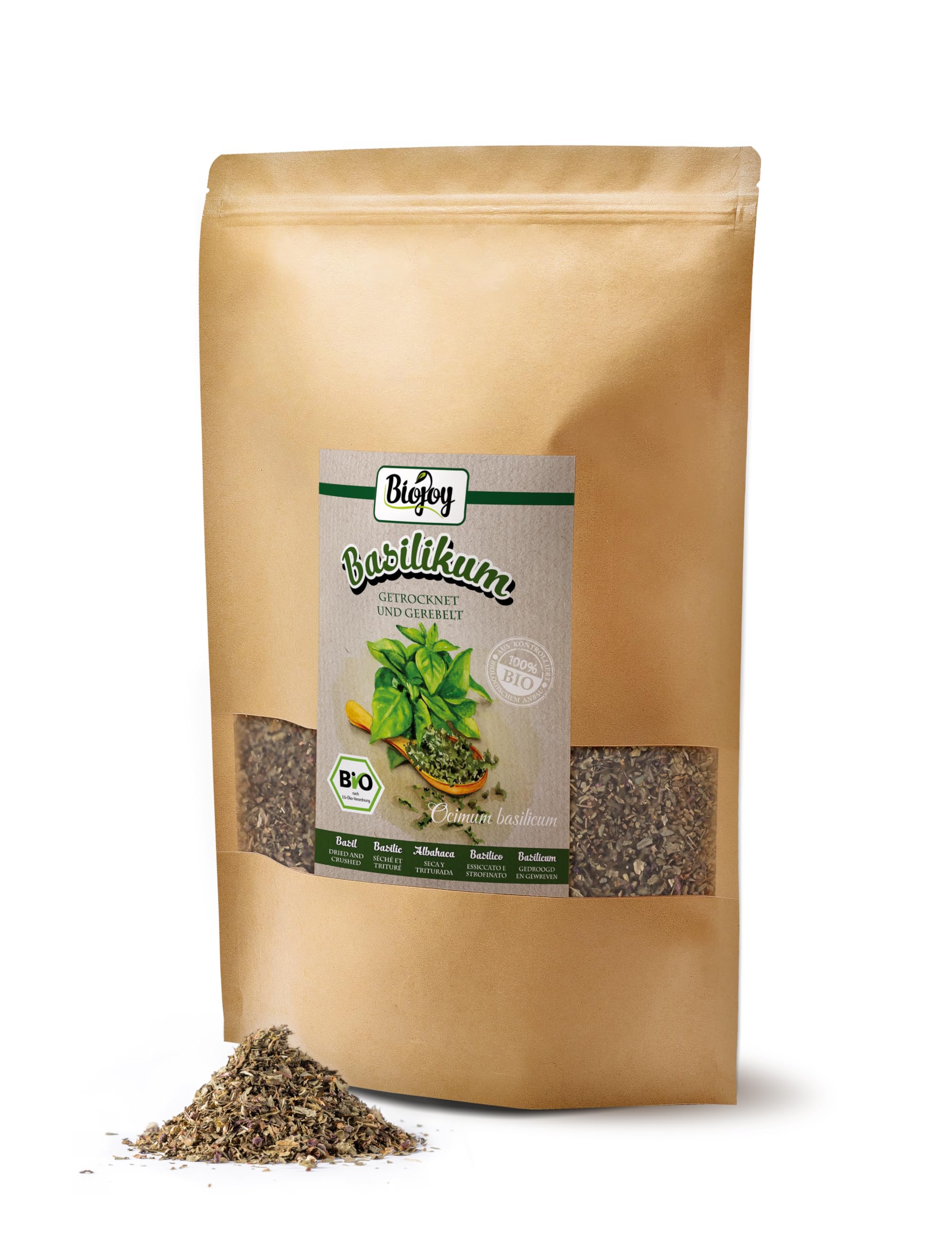 Biojoy Basilic BIO (500 g), séché et trituré, Feuilles de Basilic (Ocimum basilicum)