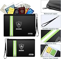 Vista 6 de Bolsa de documentos ignífuga con cremallera de metal y tira reflectante, bolsa impermeable segura contra incendios para efectivo, pasaporte