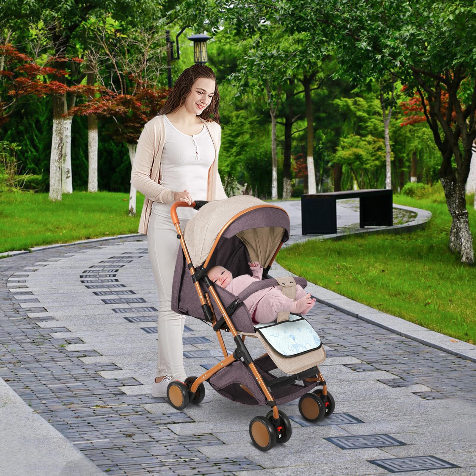 OHMG Poussette Canne,25 kg,0-4 ans,Poussette compacte enfant pliable,Réglage du dossier jusqu’à la position couchée, Avec Arand panier,Système de pliage rapide,Moustiquaire,Bandoulière
