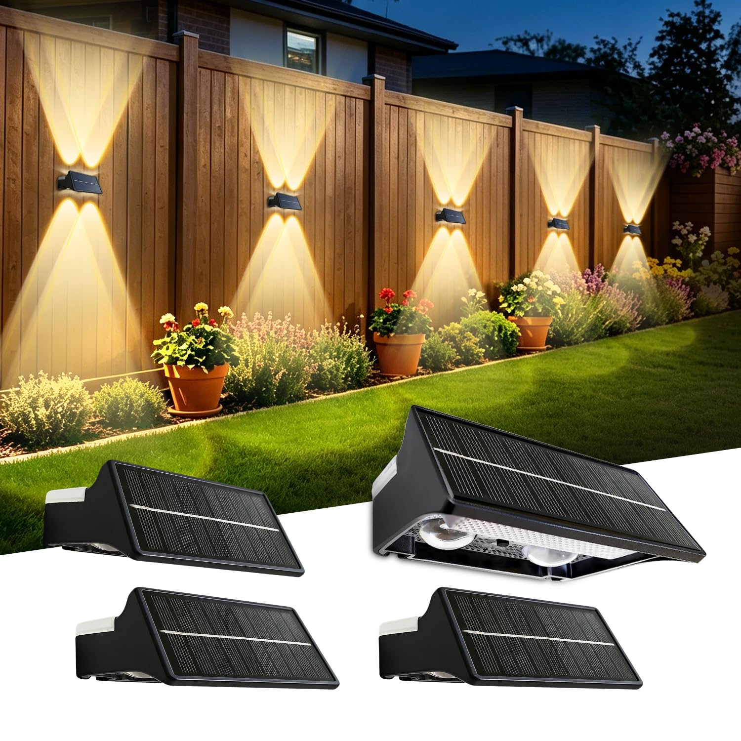 IMIGY Solar Fence Lights Outdoor Garden, Solar Up and Down Fence Light Outdoor Waterproof, Full Colors & 2 Dynamic Modes Bright for Garden, Wireless for Yard, House, Porch, Fence