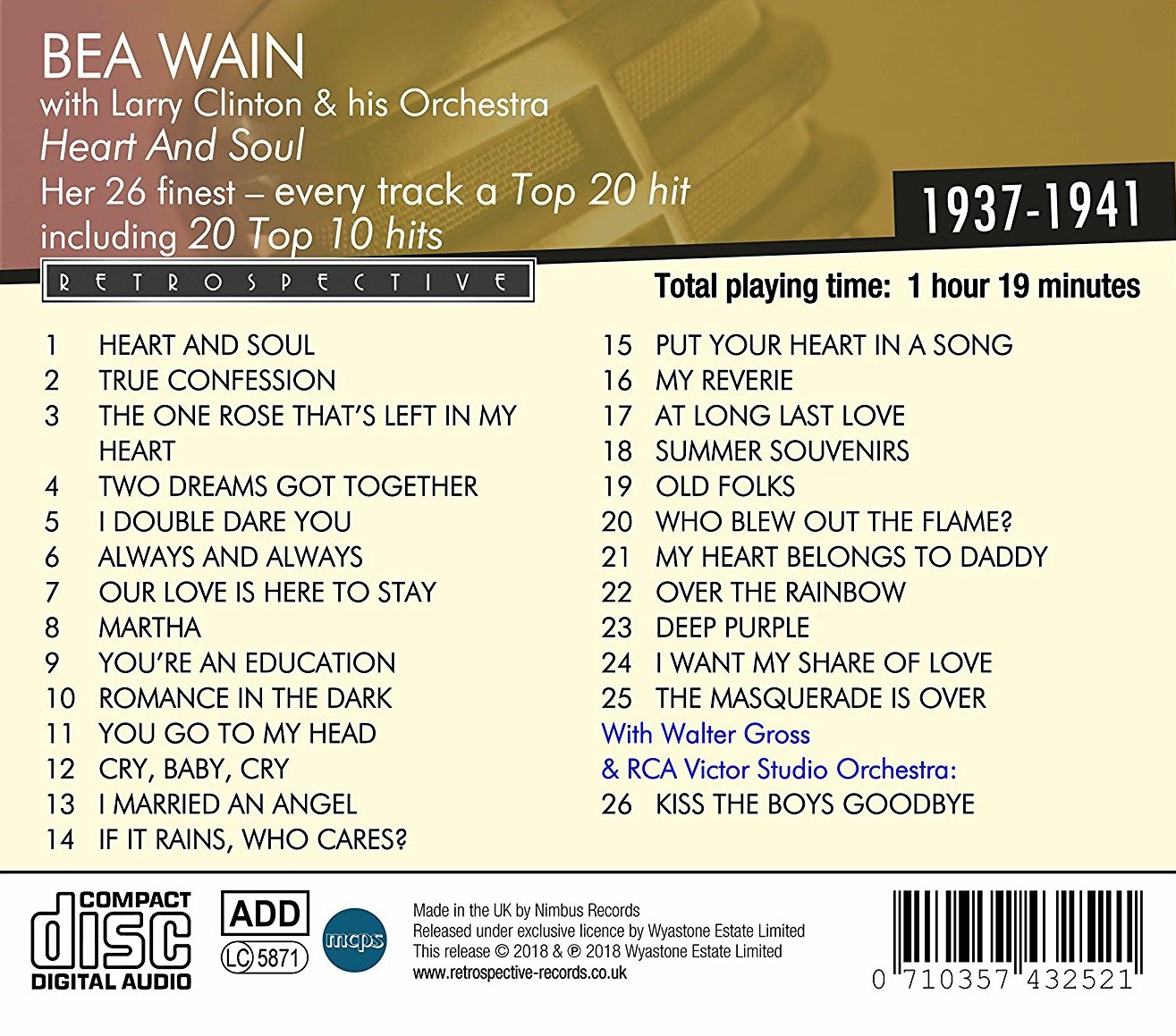 Bea Wain With Larry Clinton & His Orchestra - Heart and Soul - Her 26 Finest 1937-1941