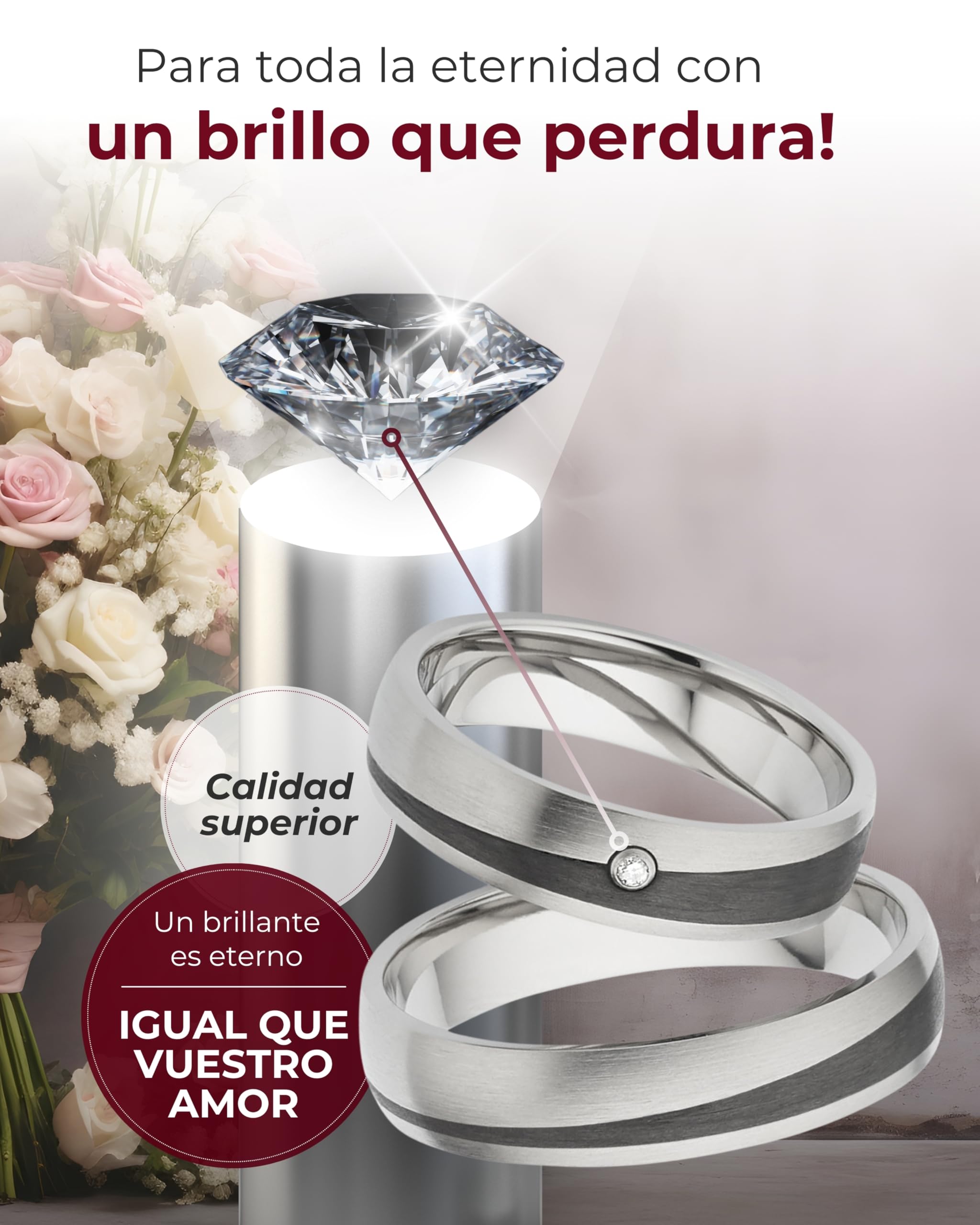 123traumringe Alianzas en carbono & titanio I Anillos de pareja con diamante & estuche I Alianzas grabables con tallas 50 a 70 mm I Anillos de 5 mm de ancho & 1,7 mm de grosor I P8