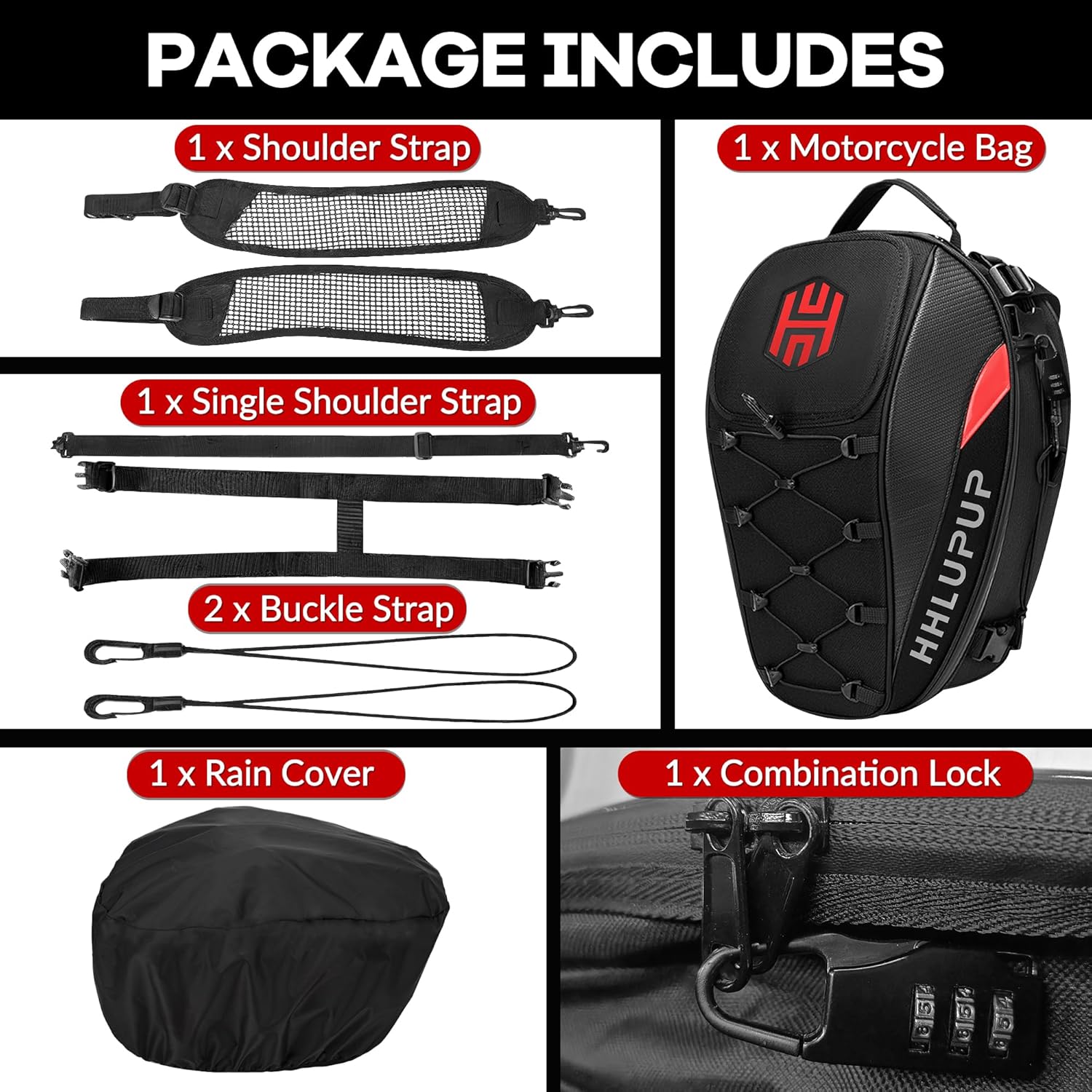 38L Motorcycle Tail Bag Seat Helmet Large Capacity Motorcycle Backpack Waterproof Luggage Bag Red - Image 7