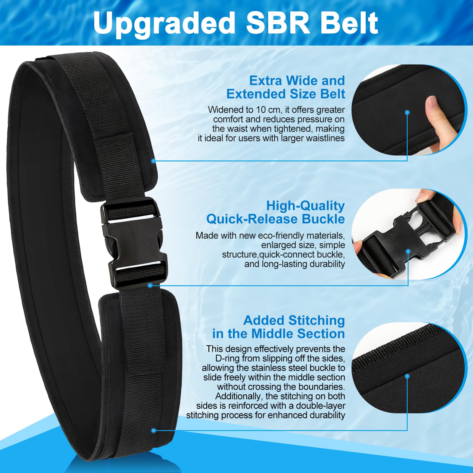 Cinturón de Natación para Piscina Adultos y Niños, 2,5-7,5M Goma Elástico Natación de Látex Natural con Cinturón Ancho y Acolchado, Nadathlon Accesorios Cuerda para Nadar Estatica, Negro
