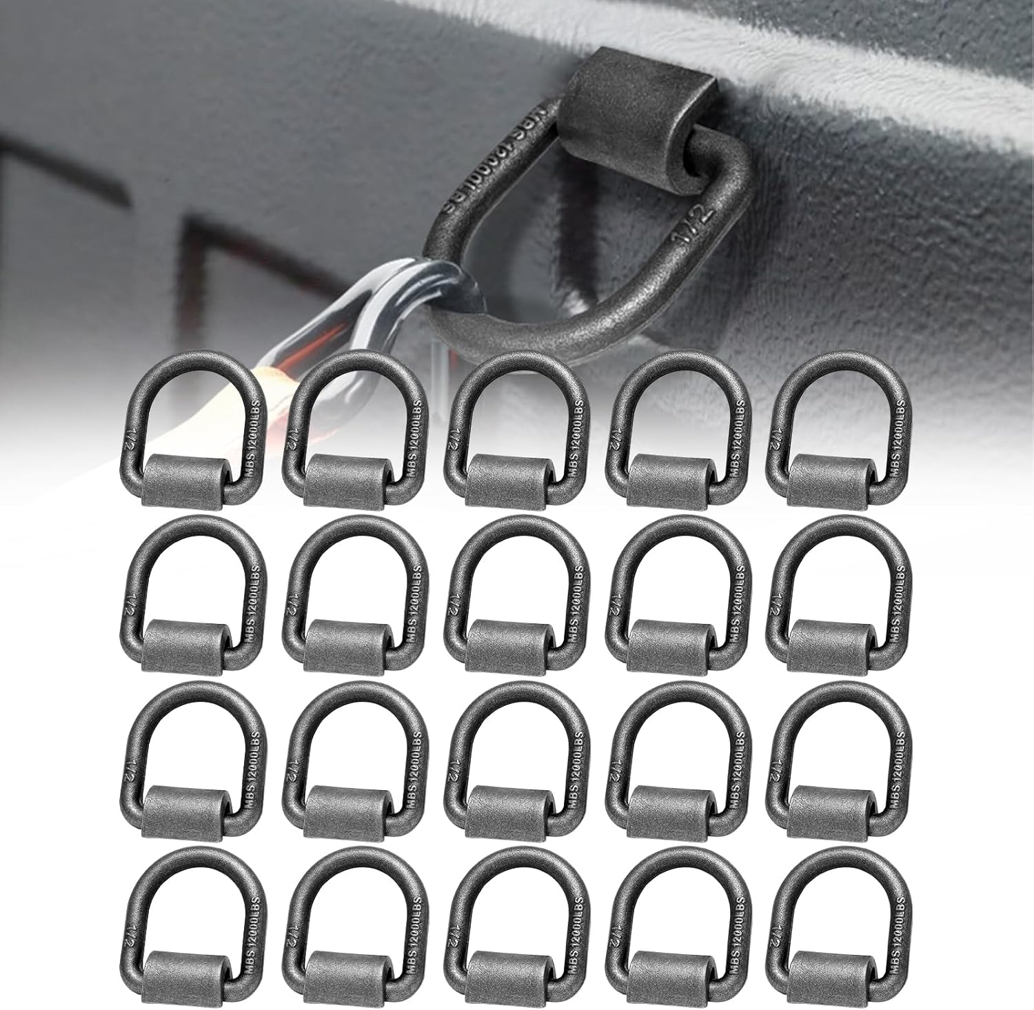 1/2" Heavy Duty Weld-On Forged D Ring with MBS:12,000 lbs, Tie Down Anchor D-Ring with Weld On Anchor Points for Trailer, Truck Cargo, ATV, UTV, RV etc (12 Pack)