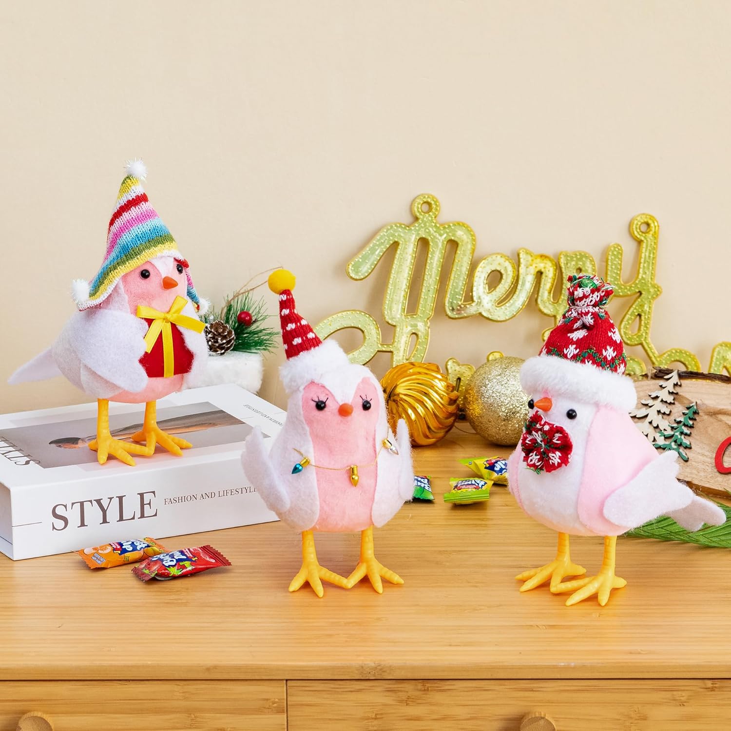 3 PCS Decorations Birds, Pink Birds Decor Set of 3, Sweet Gifts for Women