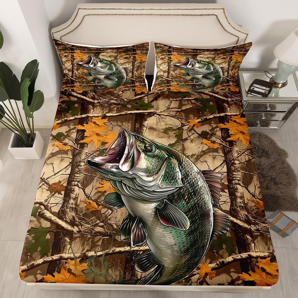 Feelyou Pike Fish Fitted Sheet for Girls Boys Kids Full