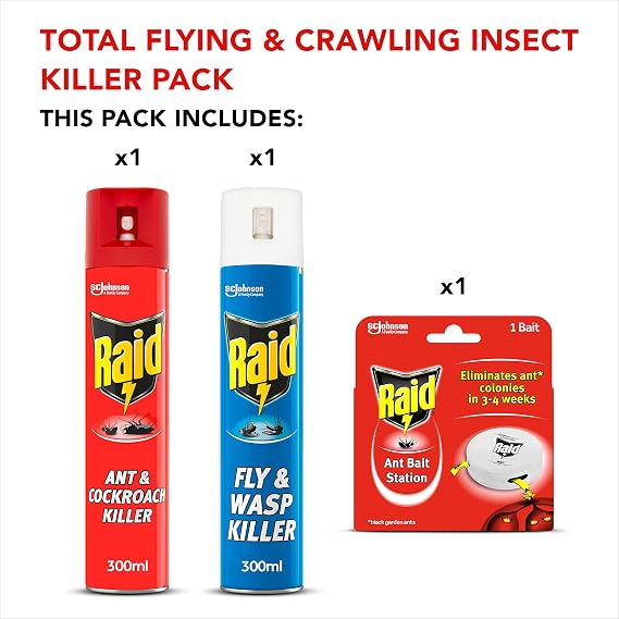 Raid Total Insect Killer Pack, Protect Against Flying and Crawling Insects, Fast and Long Lasting Action, Pack of 3