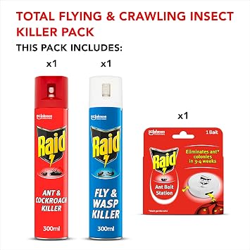 Raid Total Insect Killer Pack, Protect Against Flying and Crawling Insects, Fast and Long Lasting Action, Pack of 3