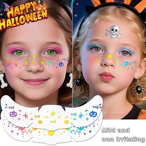 Halloween Glitter Freckles Face Tattoo, 8PCS Holographic Multichrome Waterproof Sparkle Face Glitter Speckles Patches for Women and Kids, Temporary Tattoo Makeup Accessories(Halloween Holographic Multicolor)
