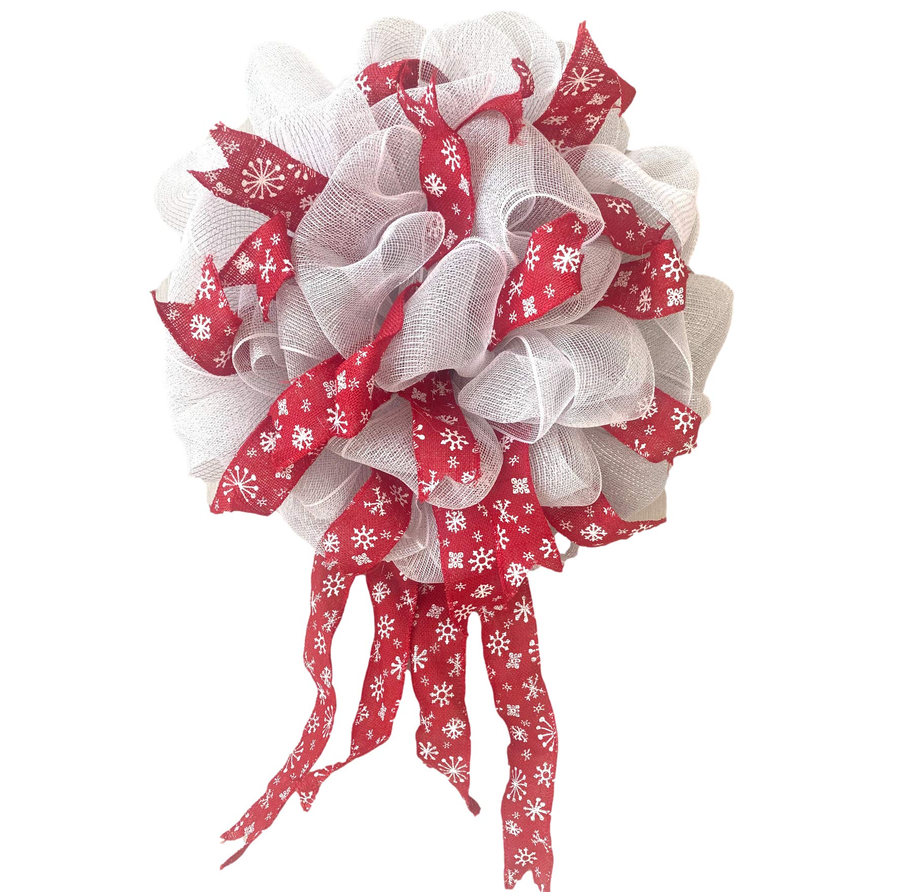 HuashenWinter Mesh Plaid Wreath Red and White, Ribbon Wreath for Front Door 24inch