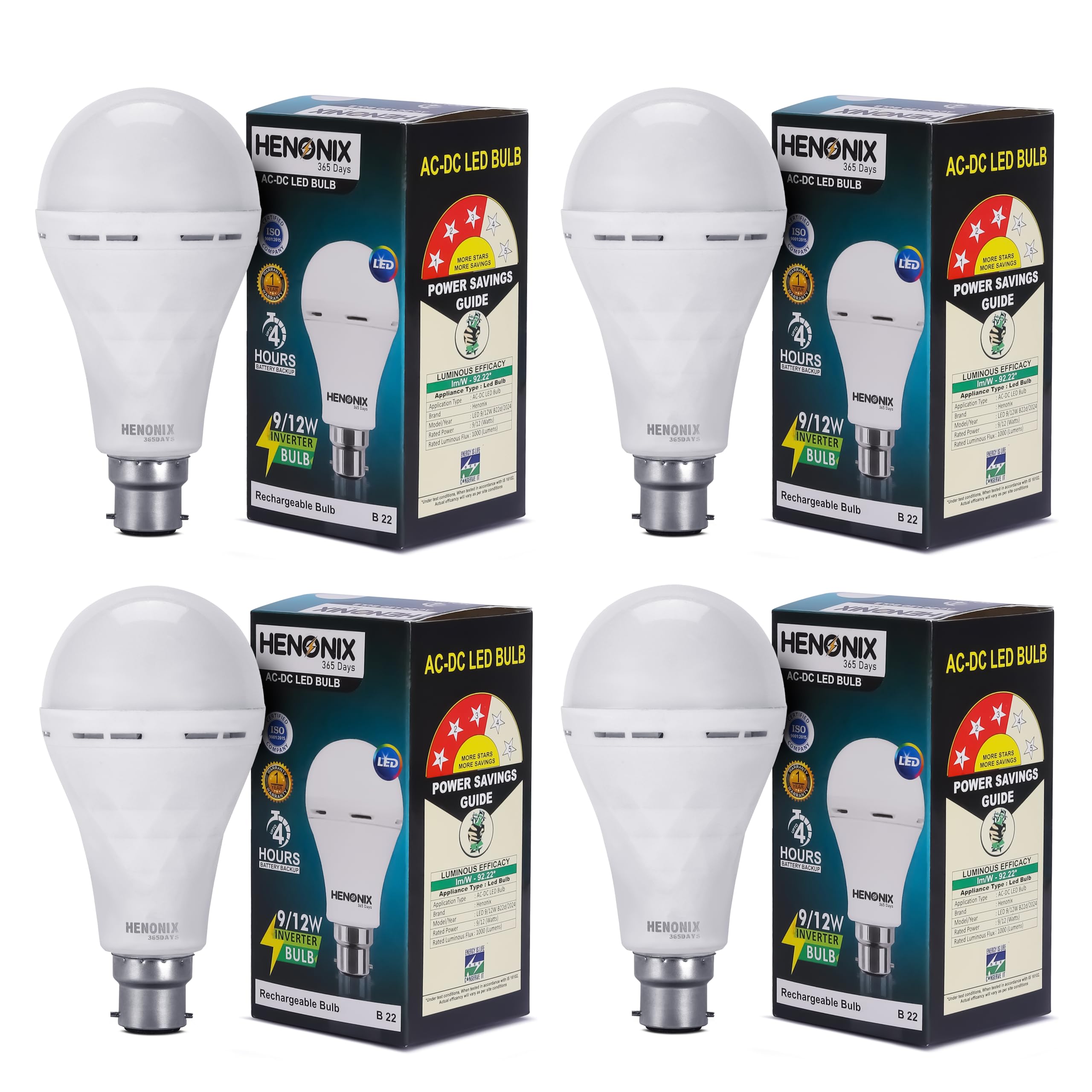 HENONIX Rechargeable Bulb | Emergency | LED Bulb | 12 Watt | Upto 4 Hours Battery | Pack of 4 (B0CXY1TSWM) Amazon Price History, Amazon Price Tracker