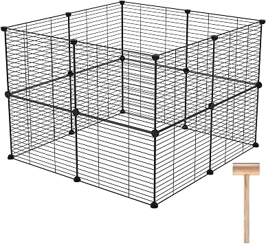C&AHOME Pet Playpen, Small Animals Supplies, 16 Panels Exercise Playpens Cage, C Grids Portable Yard Fence Indoor, Ideal for Guinea Pigs, Pet Products, DIY Metal Yard Fence, 12" 15" Black UPPM3416B
