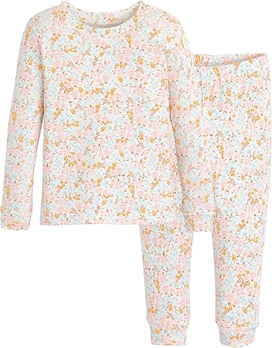 moimoln Pijama de algodón suave para bebés y niñas pequeñas con estampado de flores modales, manga larga, ajuste ceñido