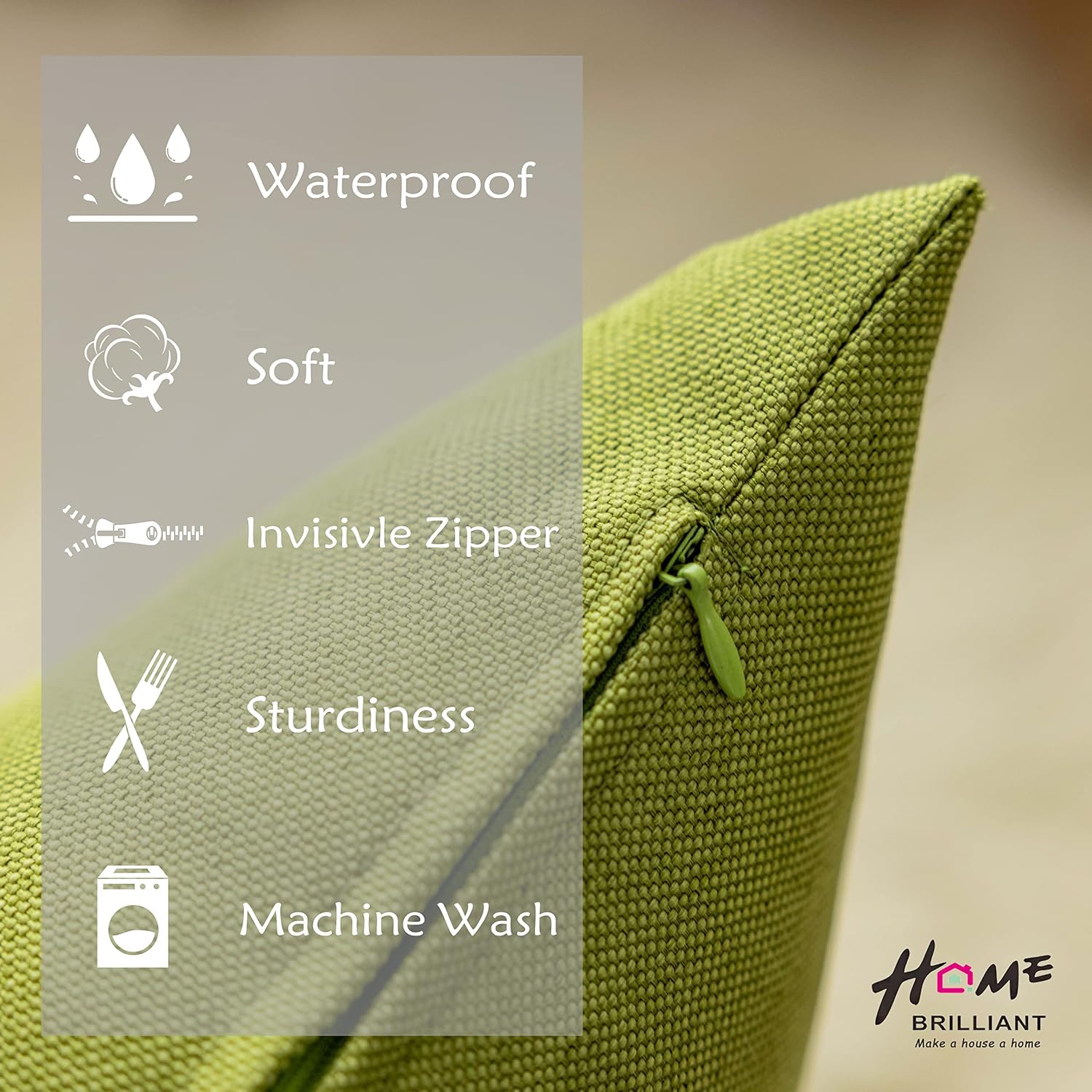 Home Brilliant Green Cushion Covers Outdoor Cushions Waterproof 45 x 45 Set of 4, Cushion Covers Garden Patio Easter, 45cm, Grass Green - Image 4