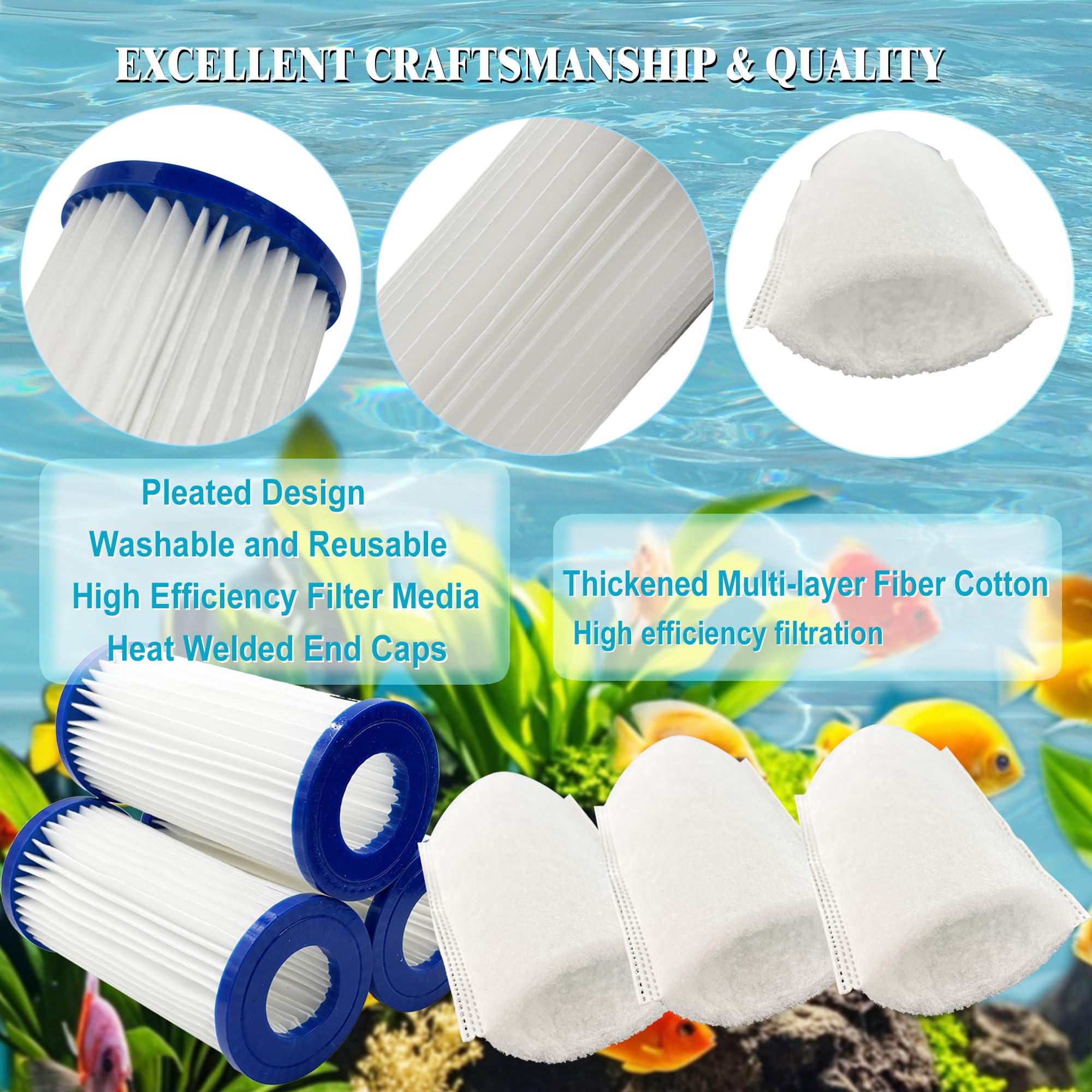 Lot de 9 cartouches Micron de rechange, manchons de fil JH et joints en mousse pour filtre interne de polissage MarineLand Magnum ; cartouche Micron PA0140, ML90769 manchon JH Floss