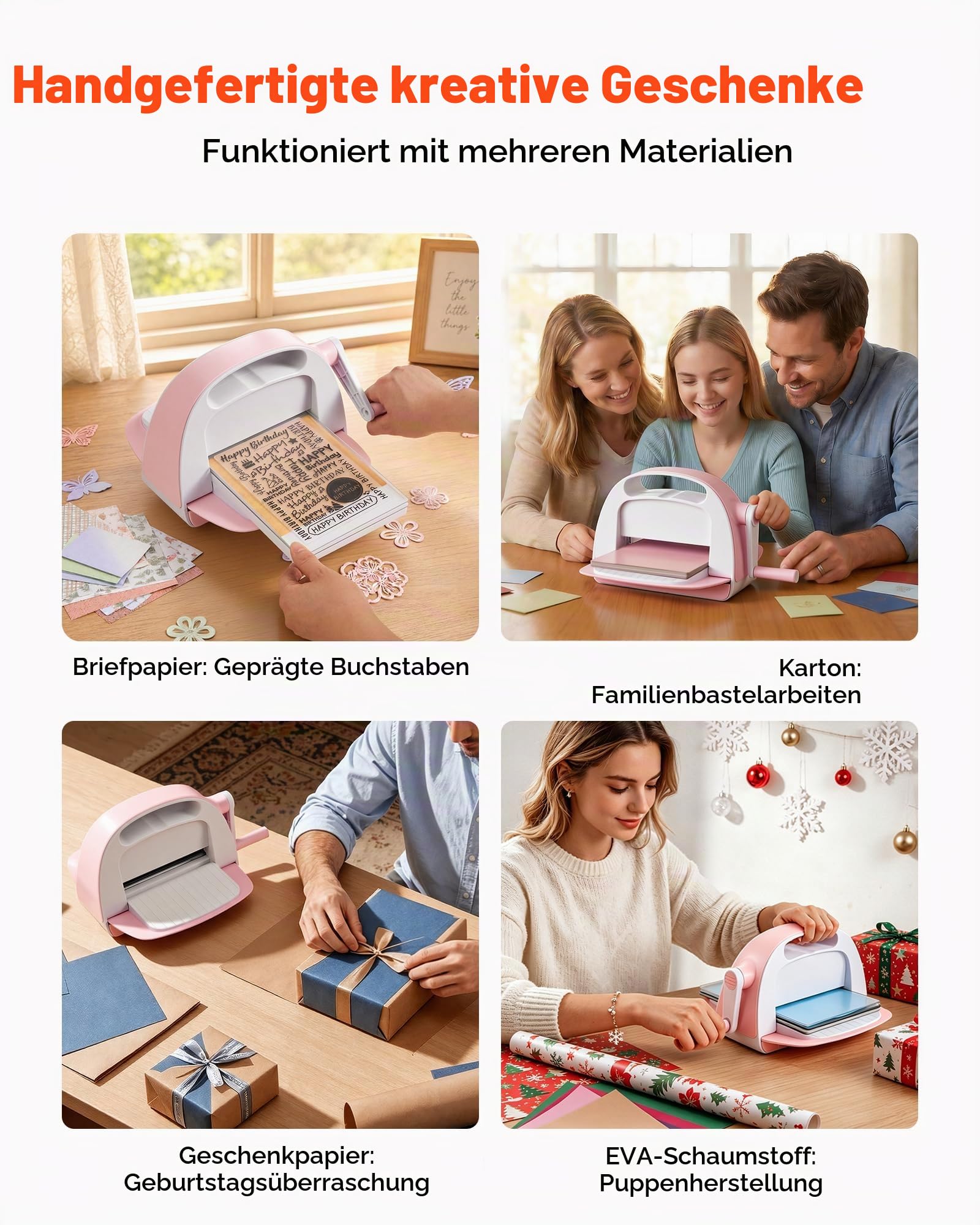 VEVOR Manuelle Stanz- & Prägemaschine, 152 mm, Tragbares Stanzmaschinen-Set mit Stanzformen, Prägefoldern, Papierbögen, Schneideplatten, für Scrapbooking, Kartenherstellung & Bastelarbeiten